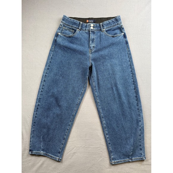 Indigo Poppy Denim - Indigo Poppy Elastic Waist Barrel Leg Jeans Medium Wash Size 12 EUC